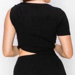 HEATHER By Bordeaux Luxe Rib Twist Cutout Dress - Black - Small